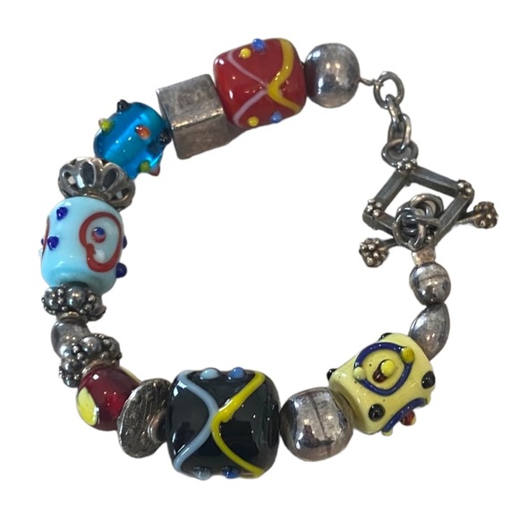 Silpada Sterling silver 925 chain bracelet charms art glass lampwork toggle - Picture 8 of 12